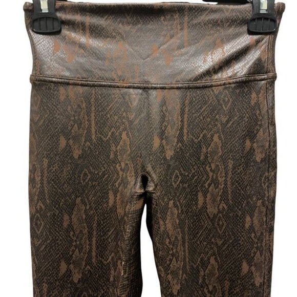 Spanx  Womens Faux Leather Snake Print Leggings Size Small Brown - Picture 8 of 9
